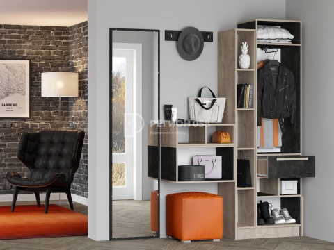 Прихожая Каролина-11 Ательер Темный/Дуб Эндгрейн (Ш-1320 * В-2100 * Г-420 мм)