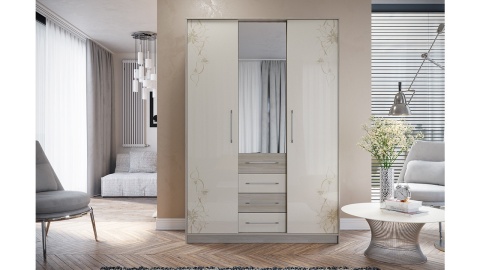 Шкаф-Купе Мадлен Ясень Шимо/Бежевый Глянец с Рисунком (Ш-1506 х В-2203 х Г-560 мм)