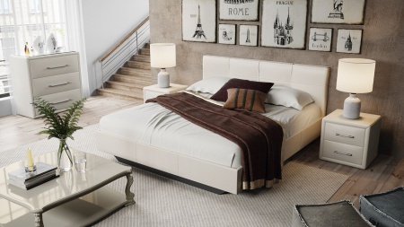 Спальный Гарнитур Элвис №3 Бежевый (Кровать+Тумбы Прикроватные-2шт+Комод)